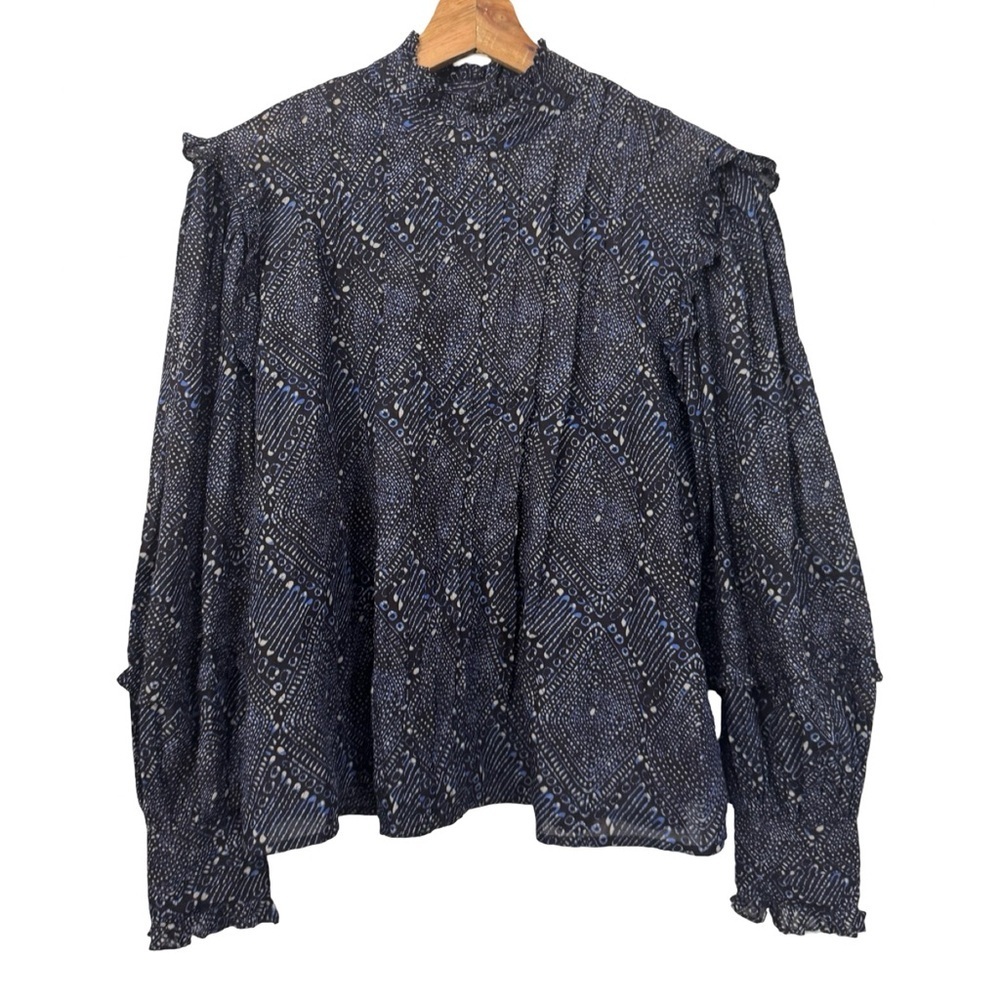 Ulla Johnson Sigrid Blouse In Indigo Diamond Size 0 Boho Puff Sleeve NWOT - Picture 4 of 11
